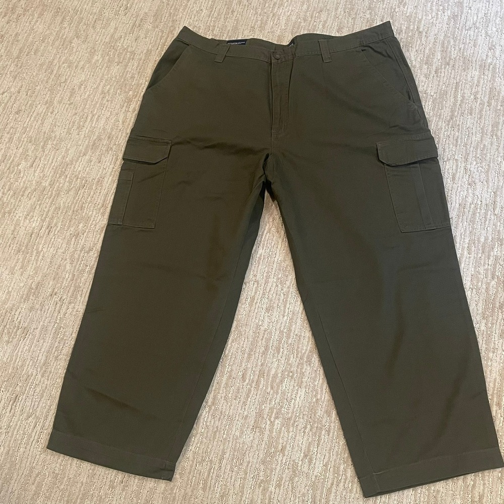 Basic Editions KMart Mens Olive Cargo Pants 46x29 Loose Fit Cotton Twill NWT